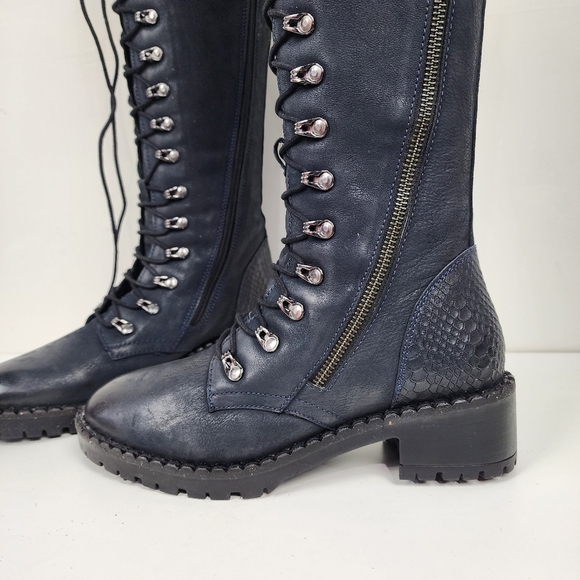 Vintage Foundry Co Blue Lace Up Boots with Chunky Heel, Size 8, New Nwob - Picture 2 of 8
